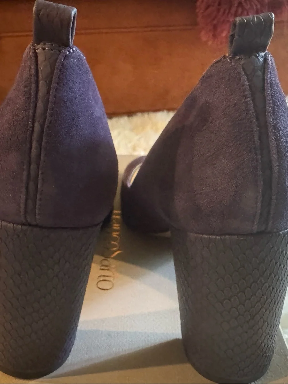 Franco Sarto, Classic Suede Block Heel Pumps - Deep Purple - Size 8.5
